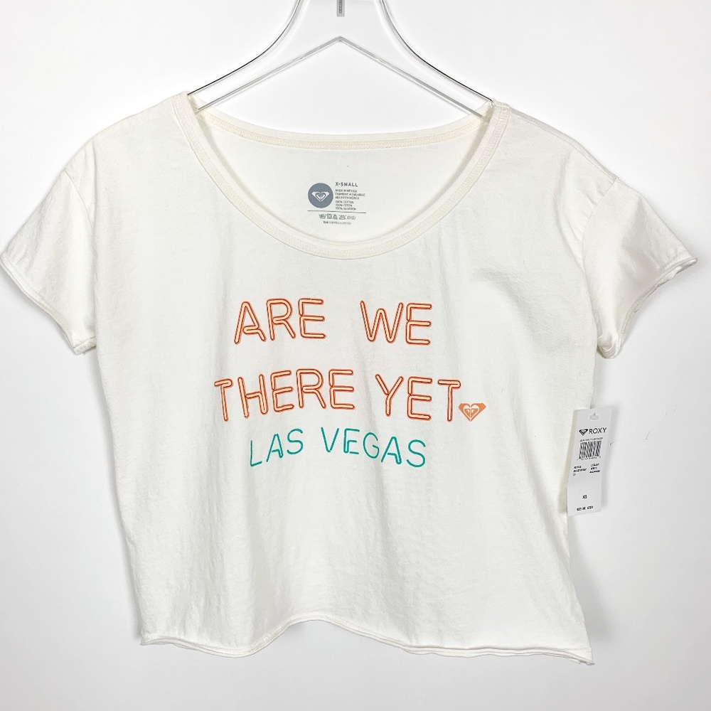 Roxy Las Vegas White Graphic Crop Tee NWT